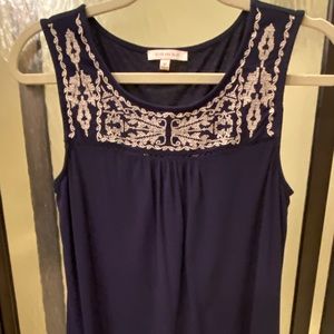 Blue and white tank, flowey fit, only worn 1 time.   Great condition